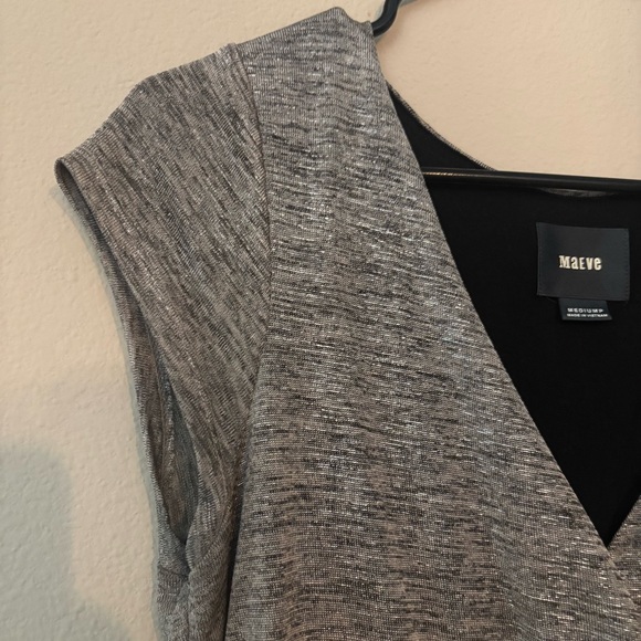 Anthropologie Maeve Tamera Silver Shimmer Wrap Dress MP - Picture 8 of 11
